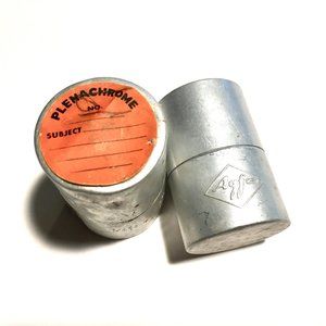2 Vintage Agfa 35mm Silver Metal Film Cans w Lids